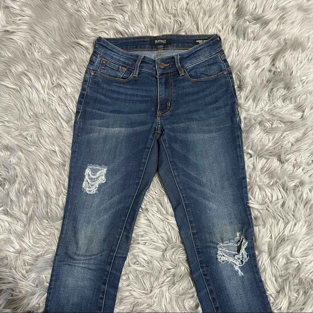 Buffalo David Bitton Hope Mid Rise Skinny Stretch in Dark Wash, Ripped